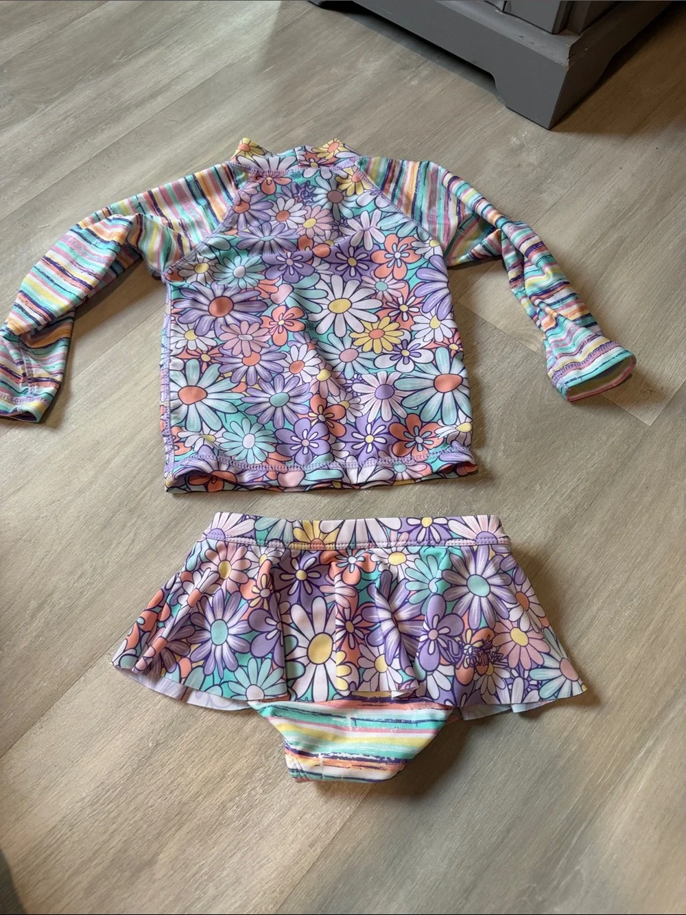 UV SKINZ Girls' Pastel Floral Rashguard Swim Set - Multicolor